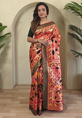 Red Paithani Weaving Design Saree Silk Saree Set With Blouse