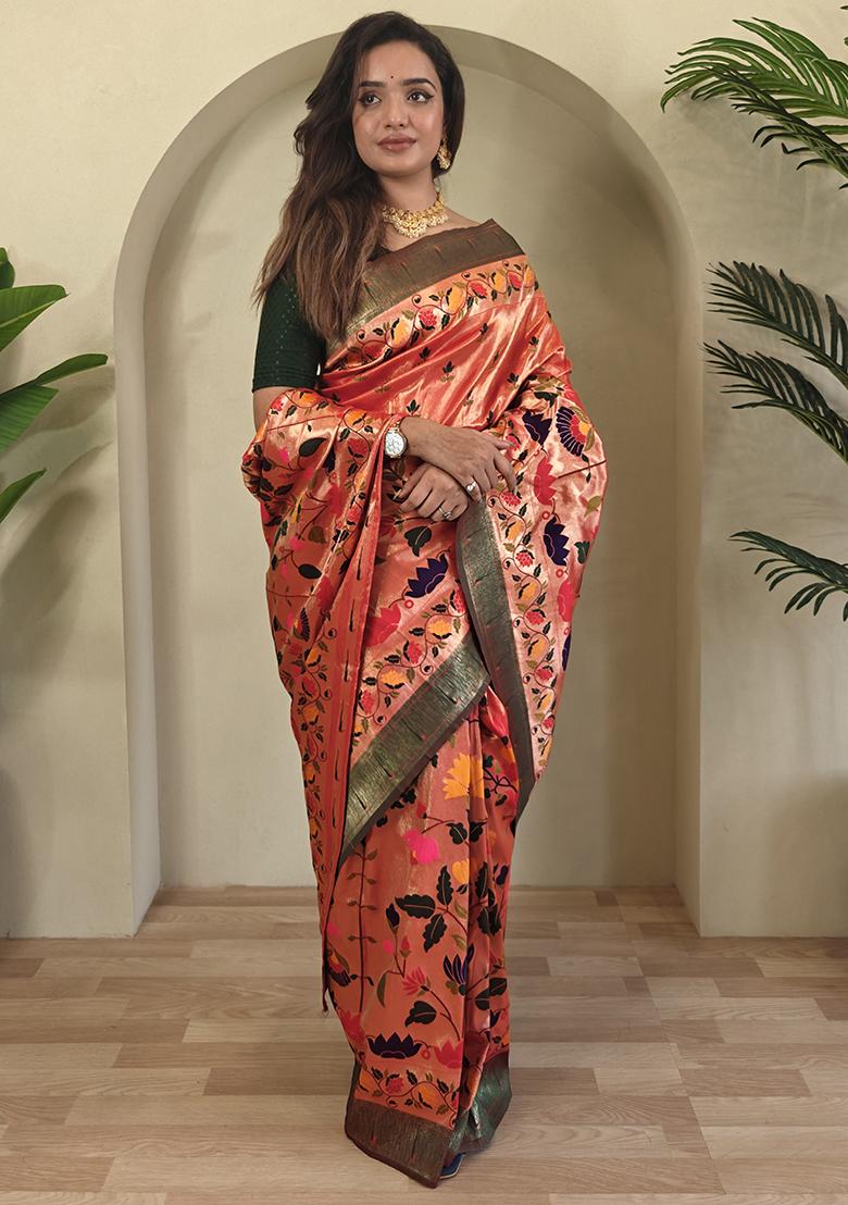 Red Paithani Weaving Design Saree Silk Saree Set With Blouse