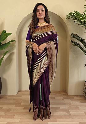 Wine Flower Weaving Munga Silk Saree Saree Set With Blouse