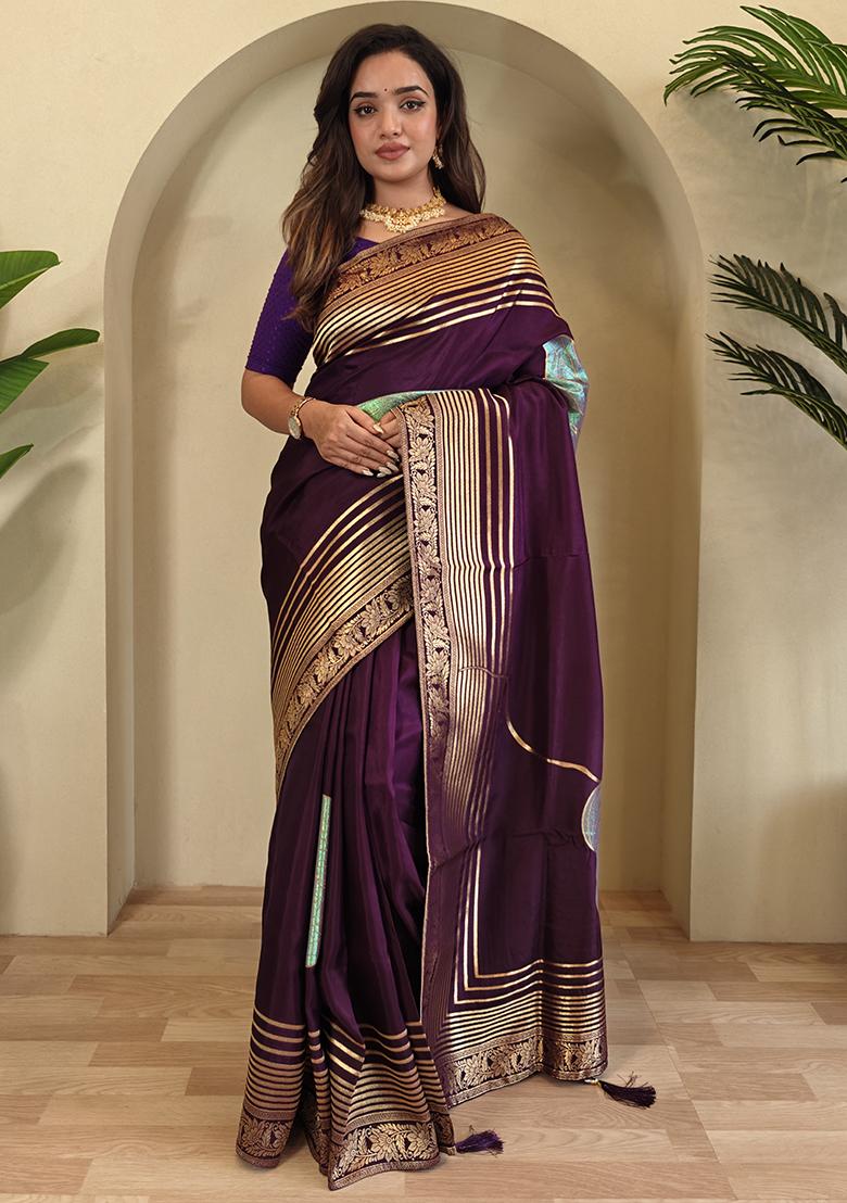 Wine Flower Weaving Munga Silk Saree Saree Set With Blouse