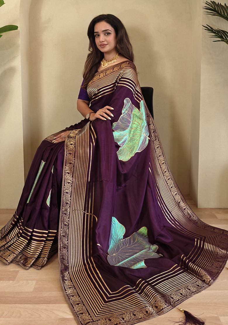 Wine Flower Weaving Munga Silk Saree Saree Set With Blouse