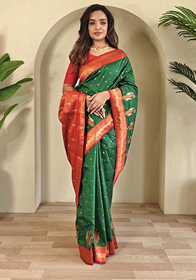 Green Kanchipuram Pure Soft Silk Saree Set With Blouse