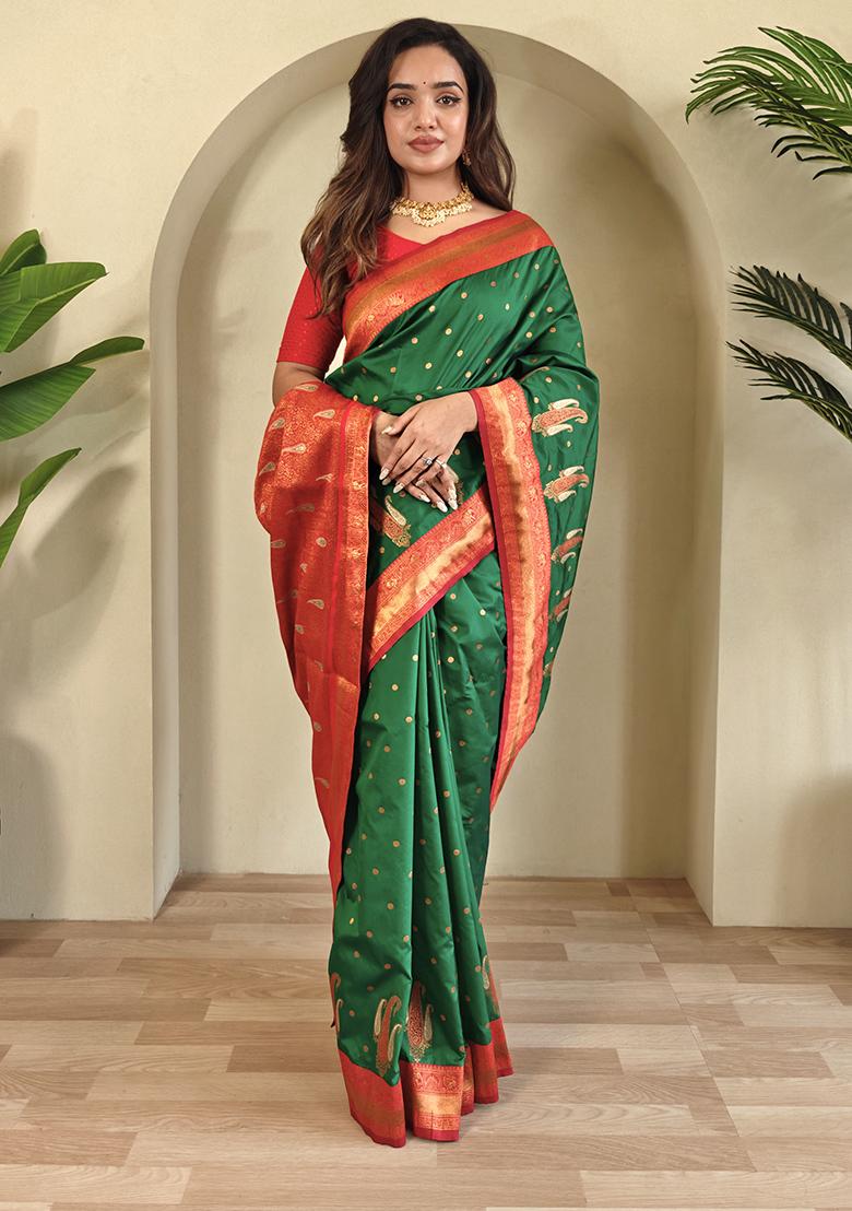Green Kanchipuram Pure Soft Silk Saree Set With Blouse