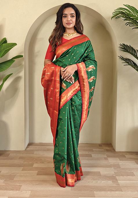 Green Kanchipuram Pure Soft Silk Saree Set With Blouse