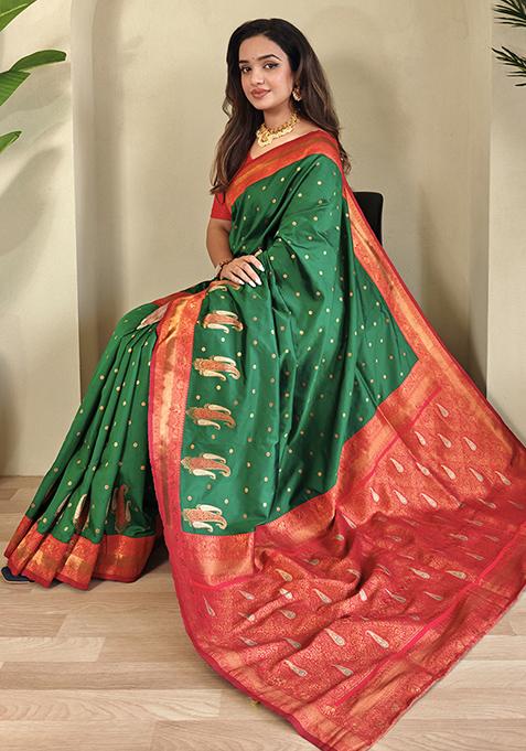 Green Kanchipuram Pure Soft Silk Saree Set With Blouse