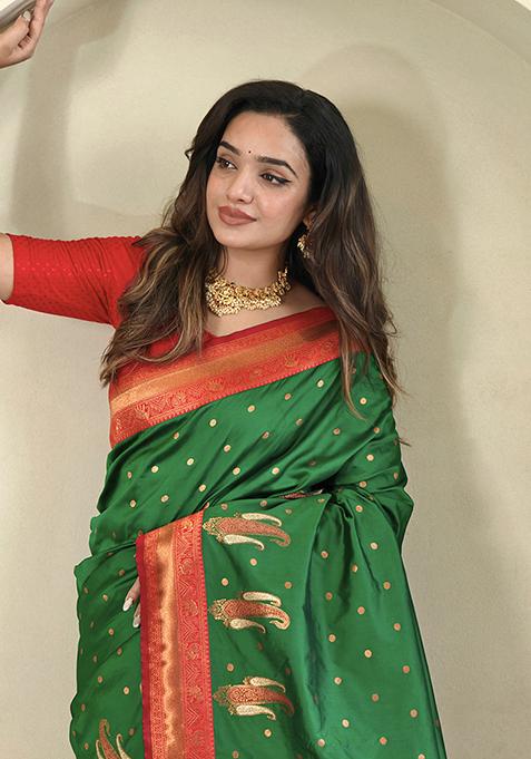 Green Kanchipuram Pure Soft Silk Saree Set With Blouse