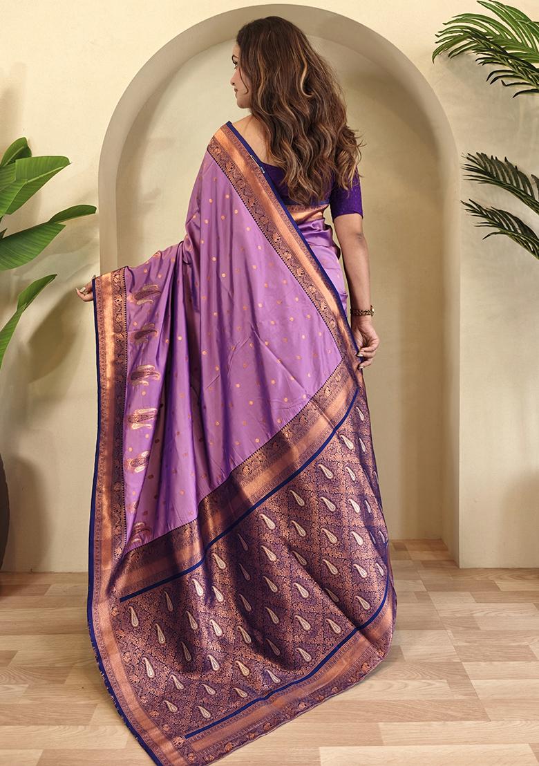 Lavender Kanchipuram Pure Soft Silk Saree Set With Blouse