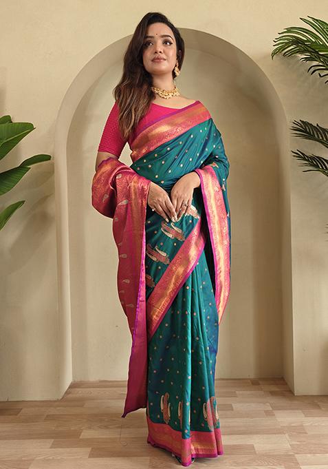 Blue Kanchipuram Pure Soft Silk Saree Set With Blouse