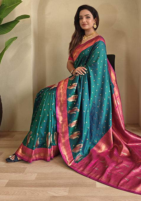 Blue Kanchipuram Pure Soft Silk Saree Set With Blouse