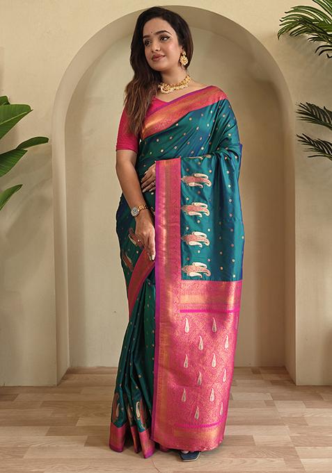 Blue Kanchipuram Pure Soft Silk Saree Set With Blouse