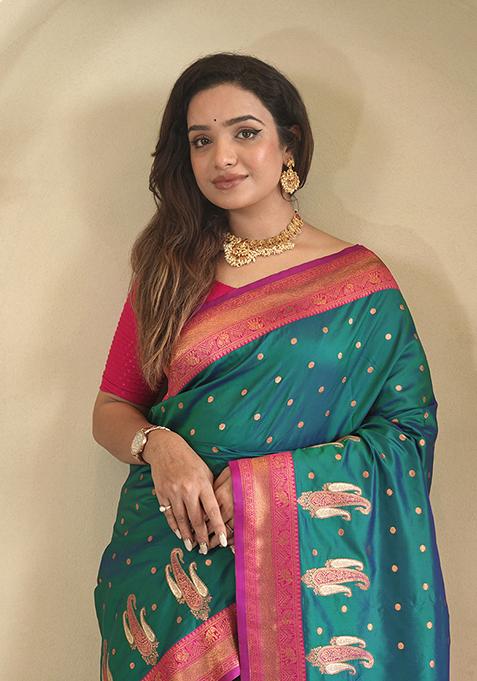 Blue Kanchipuram Pure Soft Silk Saree Set With Blouse