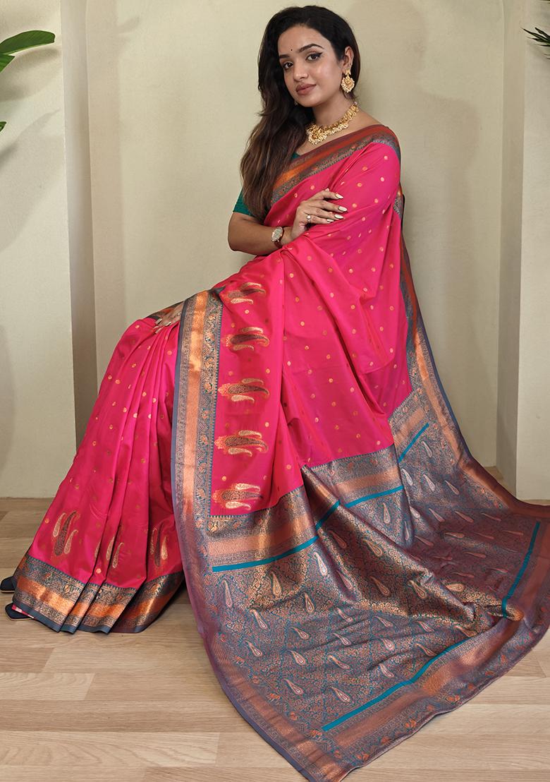Pink Kanchipuram Pure Soft Silk Saree Set With Blouse