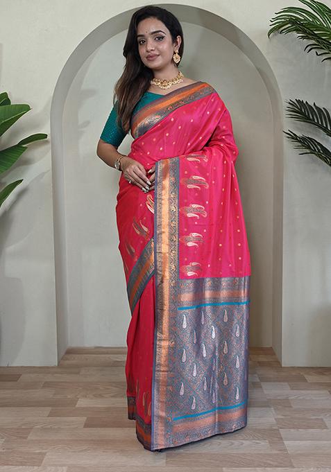 Pink Kanchipuram Pure Soft Silk Saree Set With Blouse