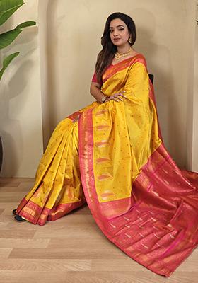 Yellow Kanchipuram Pure Soft Silk Saree Set With Blouse