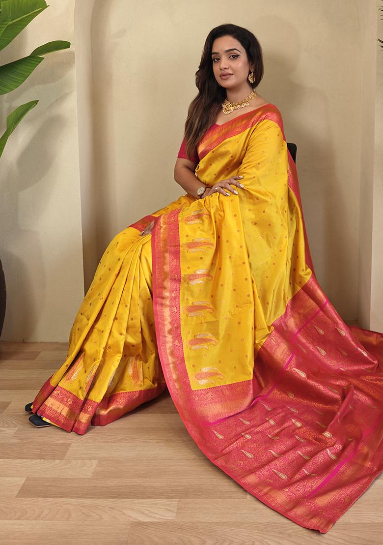 Yellow Kanchipuram Pure Soft Silk Saree Set With Blouse