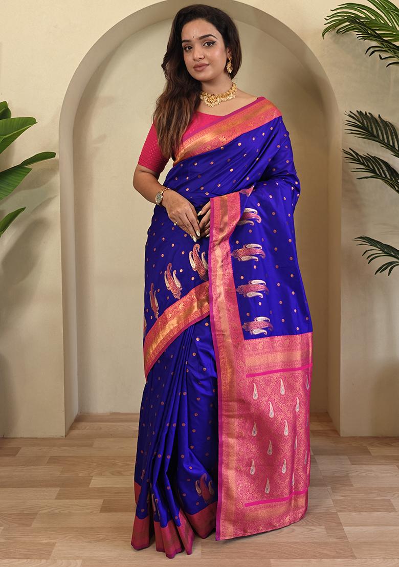 Royal Blue Kanchipuram Pure Soft Silk Saree Set With Blouse