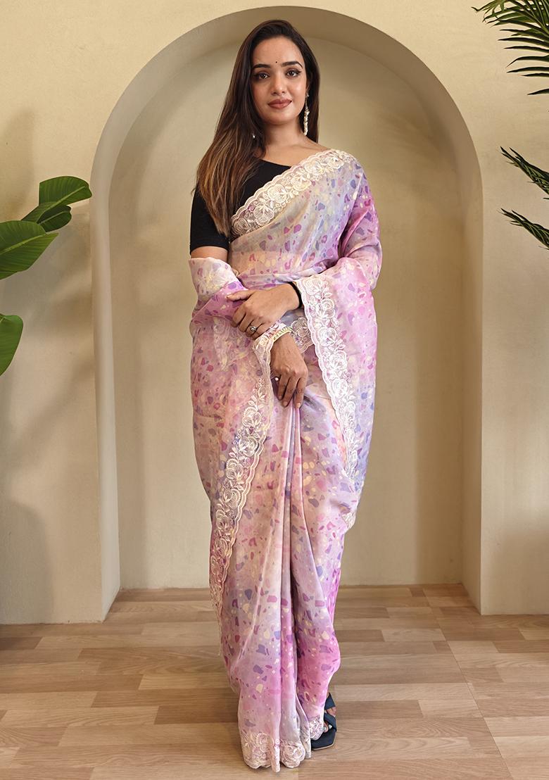 Multi Color Digital Print Pure Magicgold Organza Saree Set With Blouse