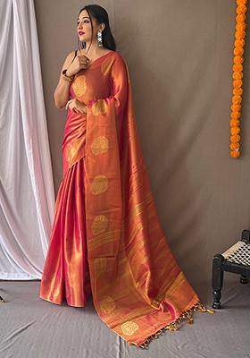 Mustard Yellow Pure Zari Weaving Work Pure Tissus Silk Saree Set With Blouse
