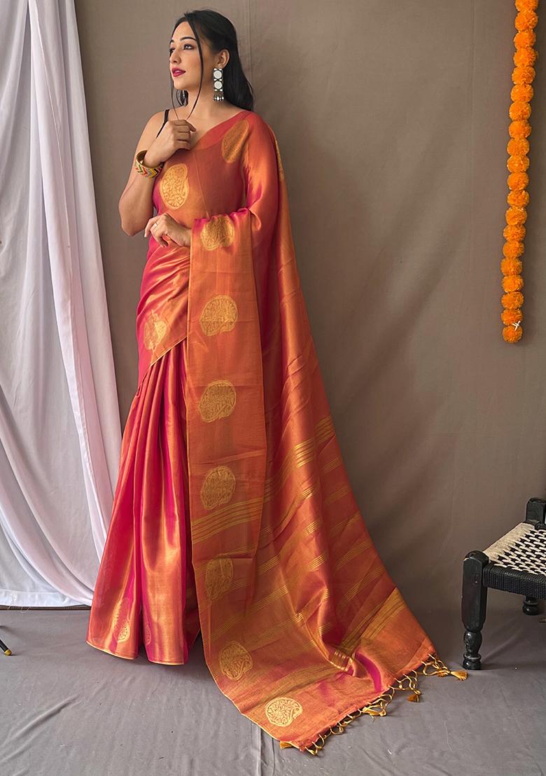 Mustard Yellow Pure Zari Weaving Work Pure Tissus Silk Saree Set With Blouse