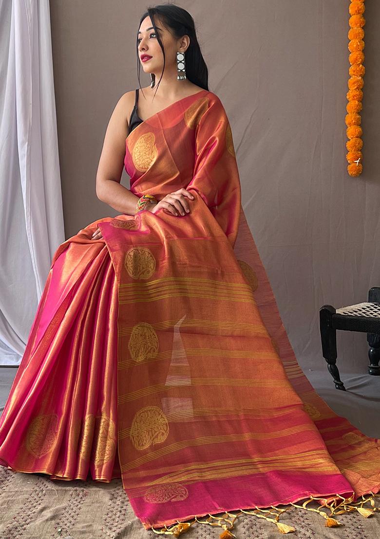 Mustard Yellow Pure Zari Weaving Work Pure Tissus Silk Saree Set With Blouse