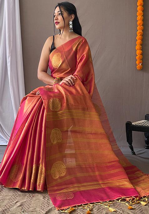 Mustard Yellow Pure Zari Weaving Work Pure Tissus Silk Saree Set With Blouse