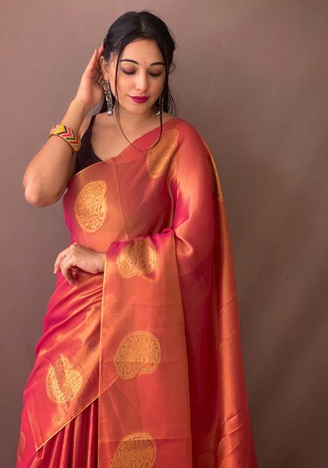 Mustard Yellow Pure Zari Weaving Work Pure Tissus Silk Saree Set With Blouse