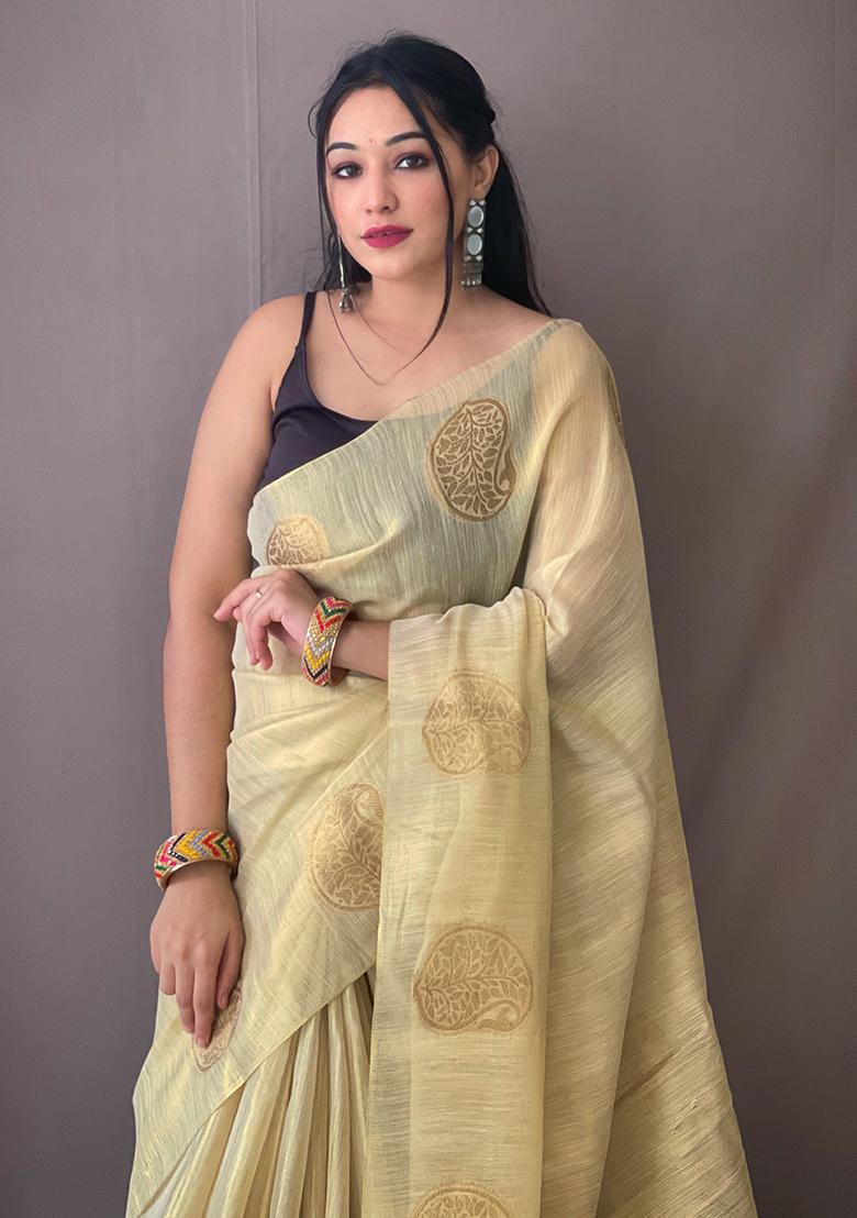 Green Pure Zari Weaving Work Pure Tissus Silk Saree Set With Blouse