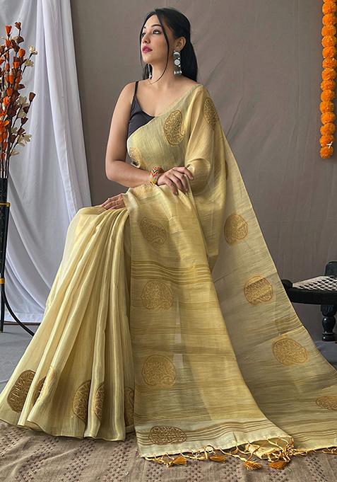 Green Pure Zari Weaving Work Pure Tissus Silk Saree Set With Blouse