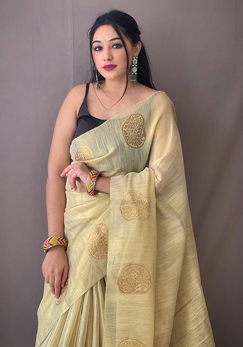 Green Pure Zari Weaving Work Pure Tissus Silk Saree Set With Blouse