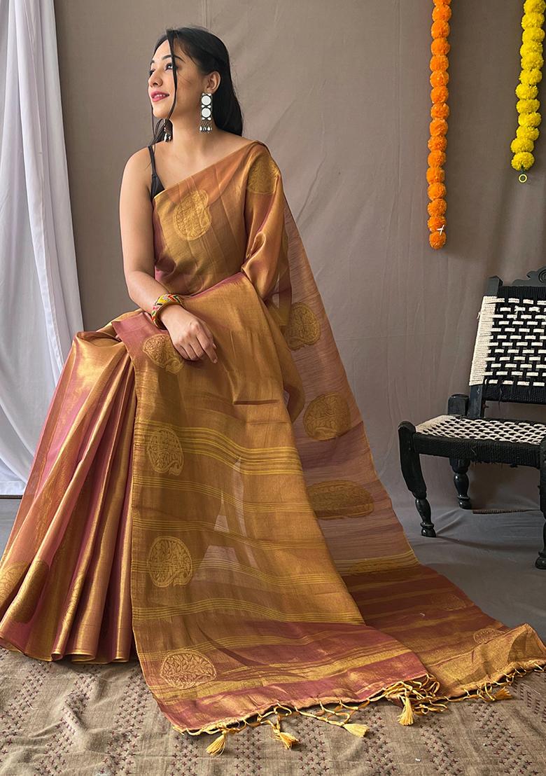 Pink Pure Zari Weaving Work Pure Tissus Silk Saree Set With Blouse