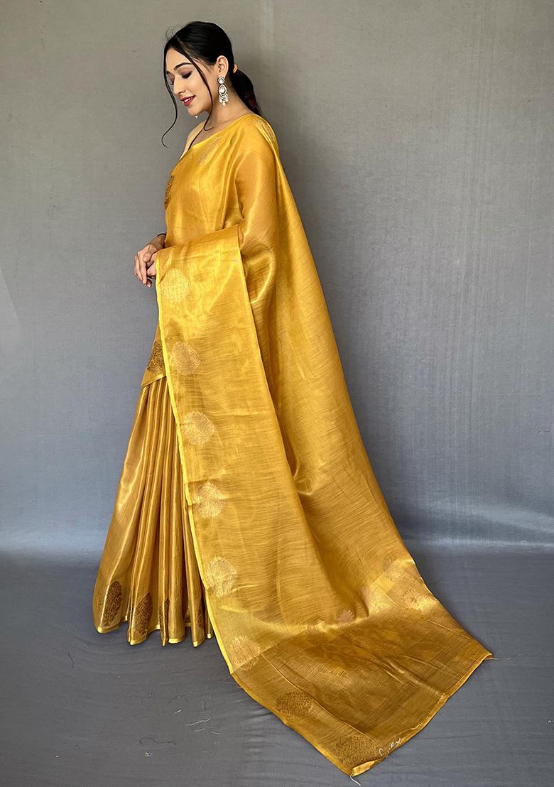 Off White Pure Zari Weaving Work Pure Tissue Silk Saree Set With Blouse