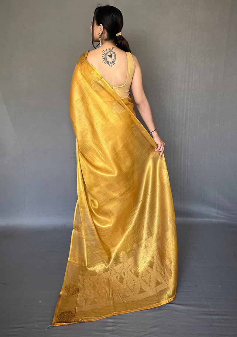 Off White Pure Zari Weaving Work Pure Tissue Silk Saree Set With Blouse