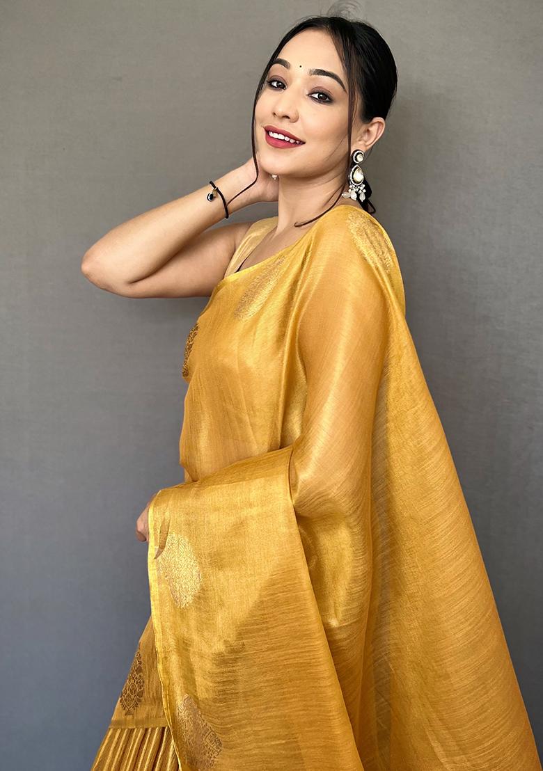 Off White Pure Zari Weaving Work Pure Tissue Silk Saree Set With Blouse