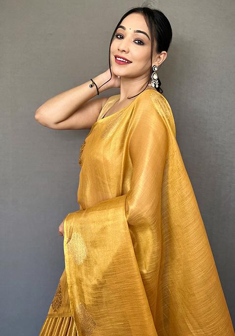 Off White Pure Zari Weaving Work Pure Tissue Silk Saree Set With Blouse