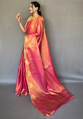 Yellow Pure Zari Weaving Work Pure Tissue Silk Saree Set With Blouse