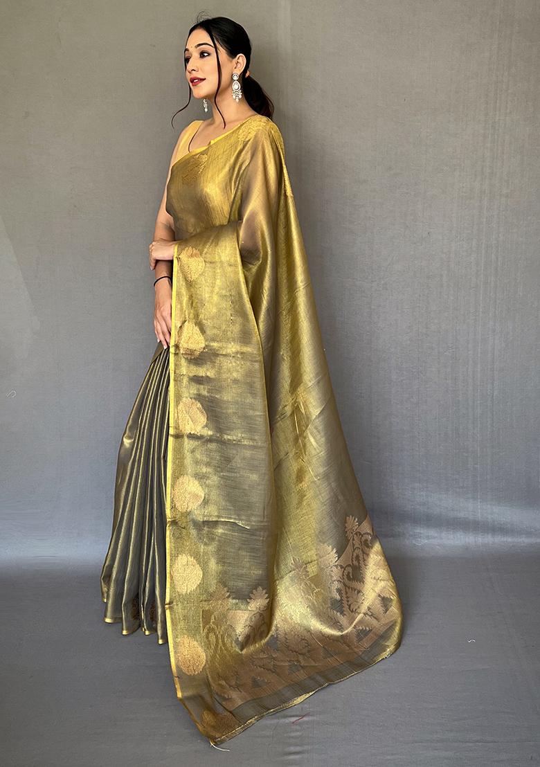 Pink Pure Zari Weaving Work Pure Tissue Silk Saree Set With Blouse