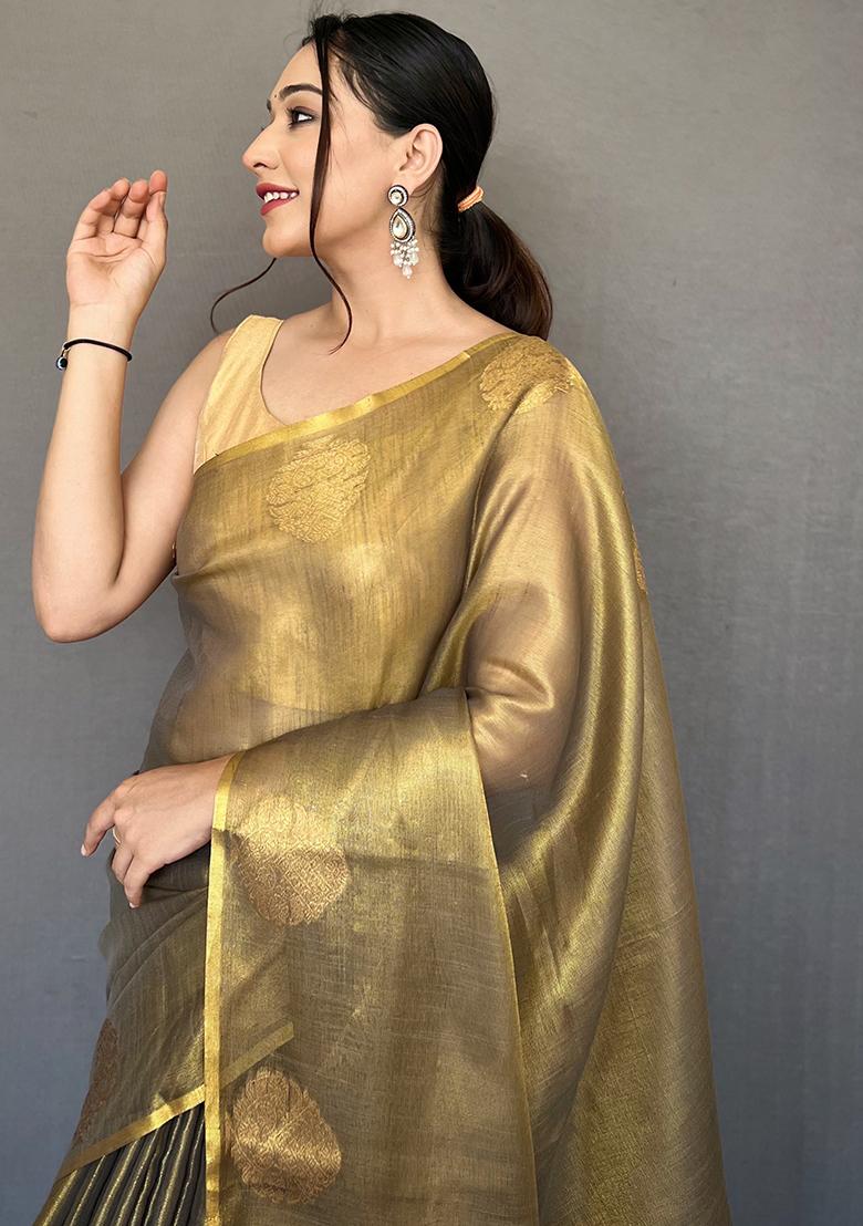 Pink Pure Zari Weaving Work Pure Tissue Silk Saree Set With Blouse