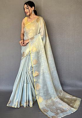 Green  Pure Zari Weaving Work Pure Tissue Silk Saree Set With Blouse