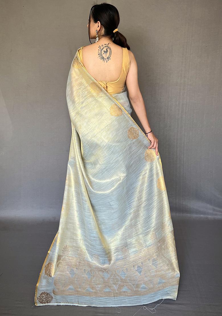 Green Pure Zari Weaving Work Pure Tissue Silk Saree Set With Blouse