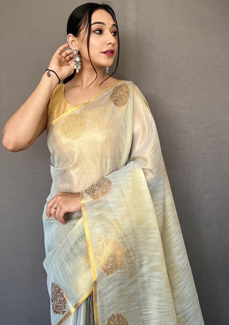 Green Pure Zari Weaving Work Pure Tissue Silk Saree Set With Blouse