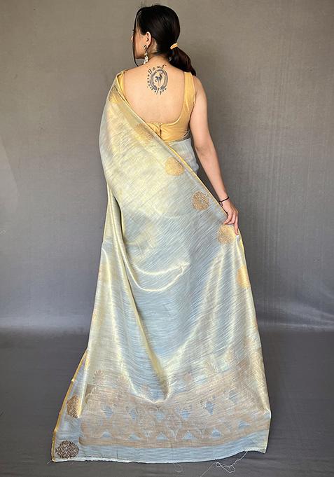 Green Pure Zari Weaving Work Pure Tissue Silk Saree Set With Blouse