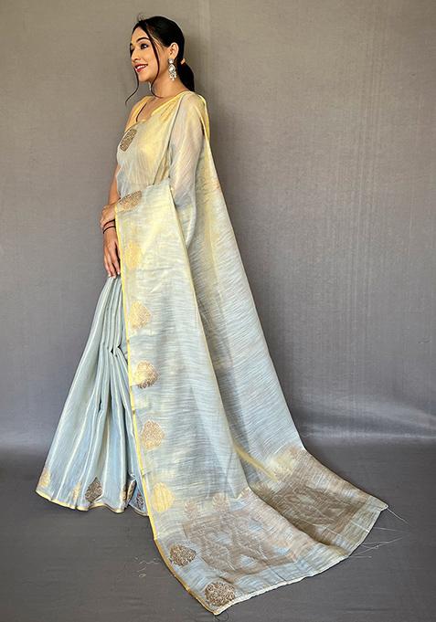 Green Pure Zari Weaving Work Pure Tissue Silk Saree Set With Blouse