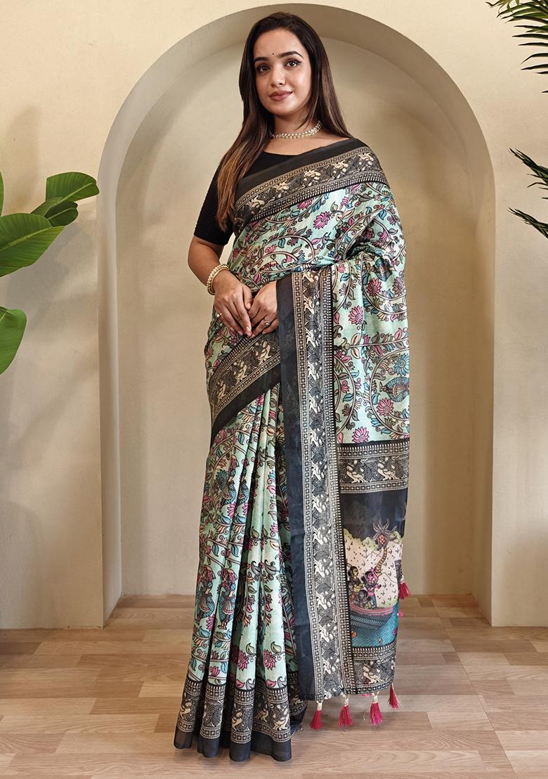 Beige Kalamkari Chanderi Saree Set With Blouse