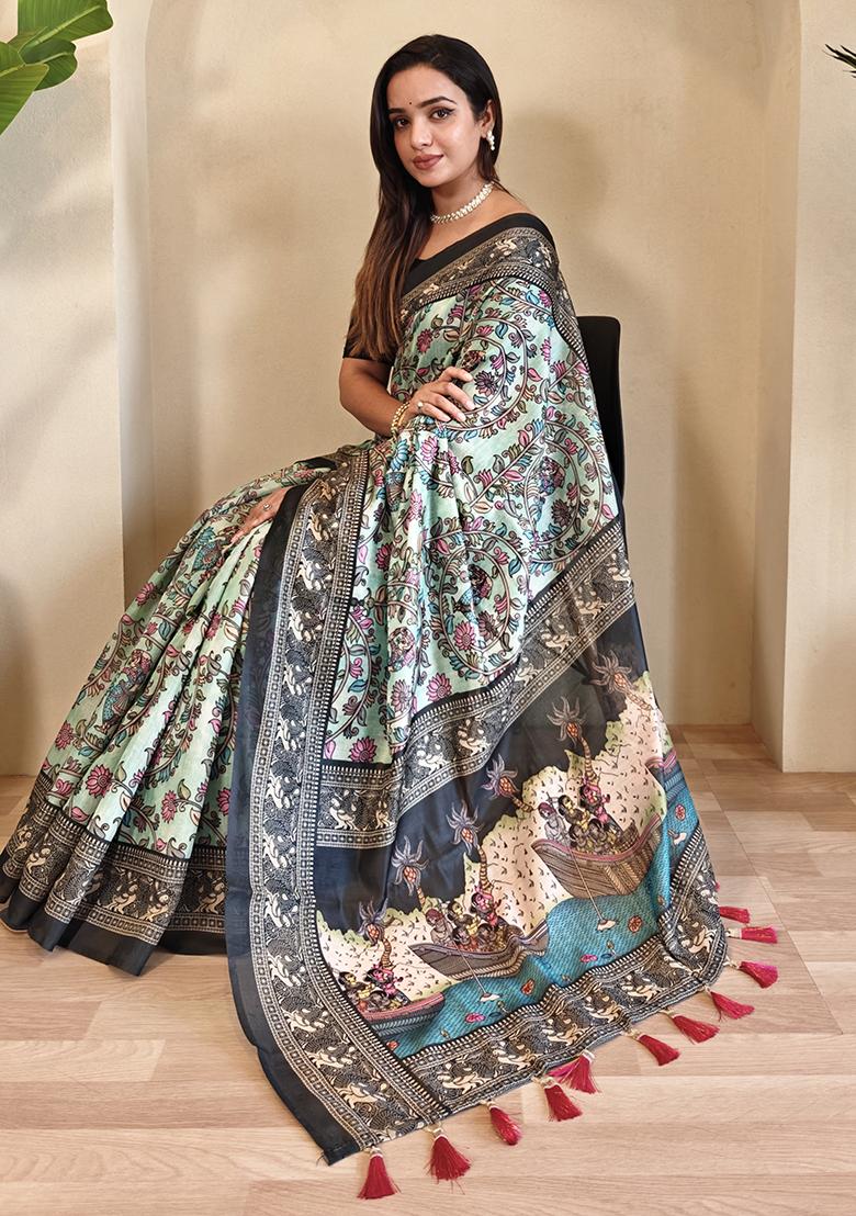 Beige Kalamkari Chanderi Saree Set With Blouse