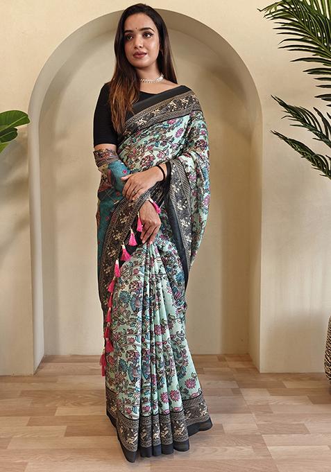 Beige Kalamkari Chanderi Saree Set With Blouse