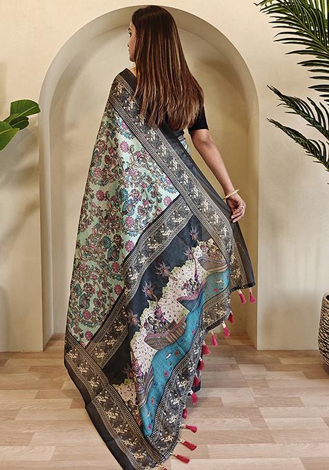 Beige Kalamkari Chanderi Saree Set With Blouse
