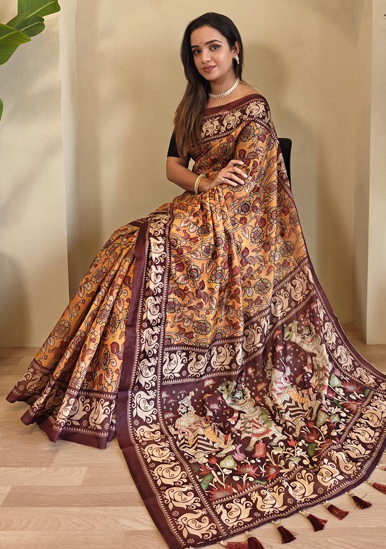 Pink Kalamkari Chanderi Saree Set With Blouse