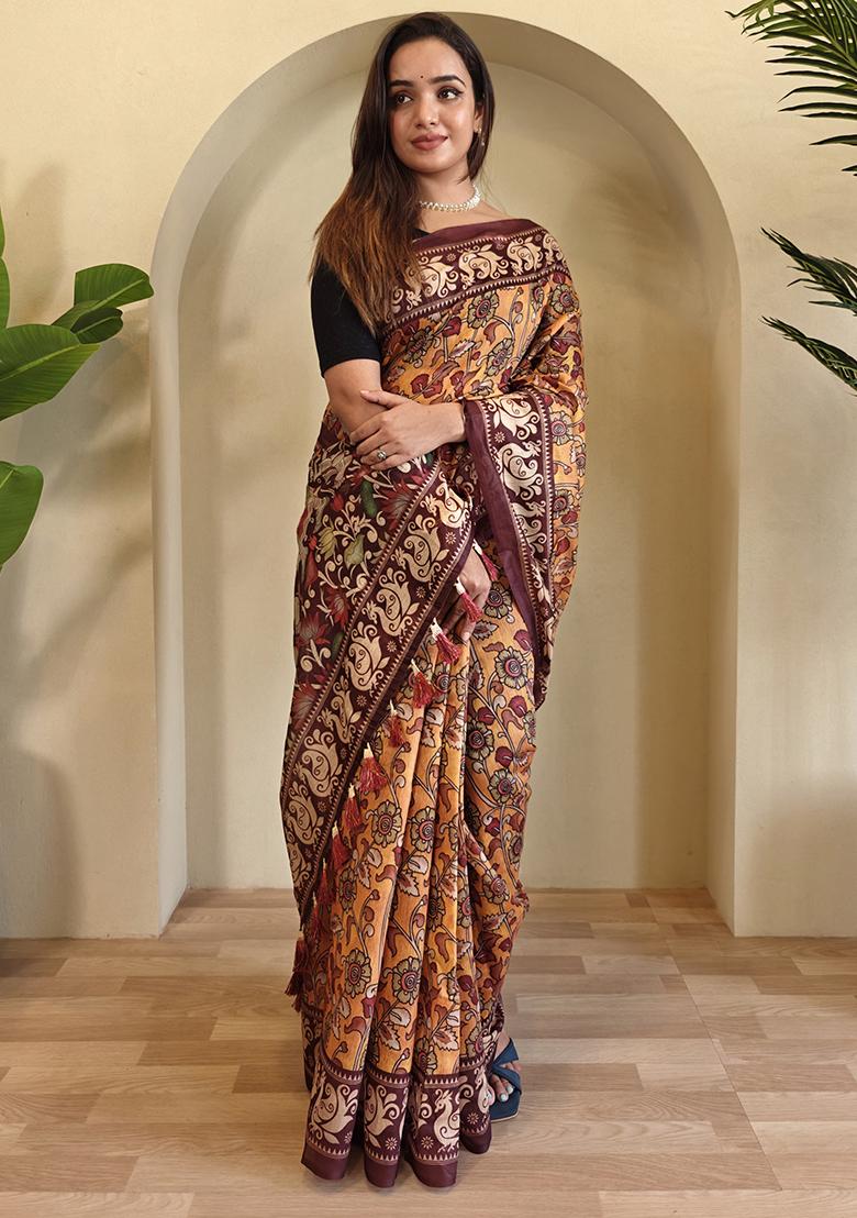 Pink Kalamkari Chanderi Saree Set With Blouse
