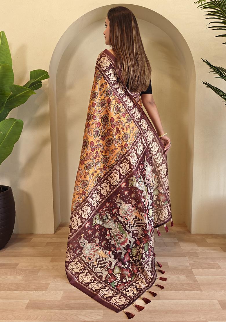 Pink Kalamkari Chanderi Saree Set With Blouse