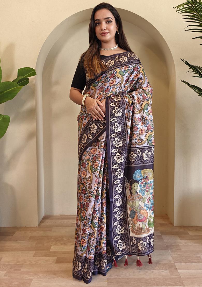 Off White Kalamkari Chanderi Saree Set With Blouse